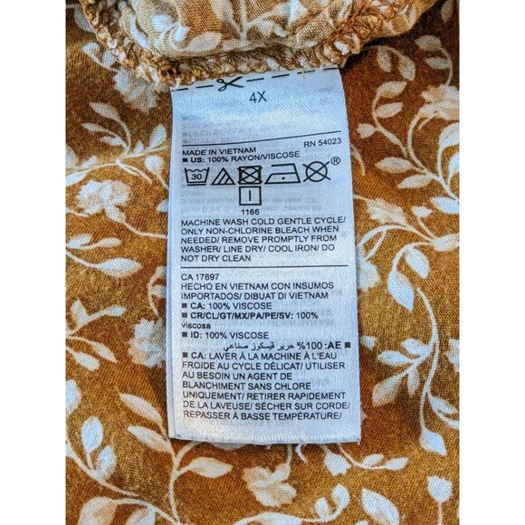 Old Navy Womens Floral Split Neck Poet Blouse Size 4X Caramel Brown Long Sleeve - Picture 6 of 6